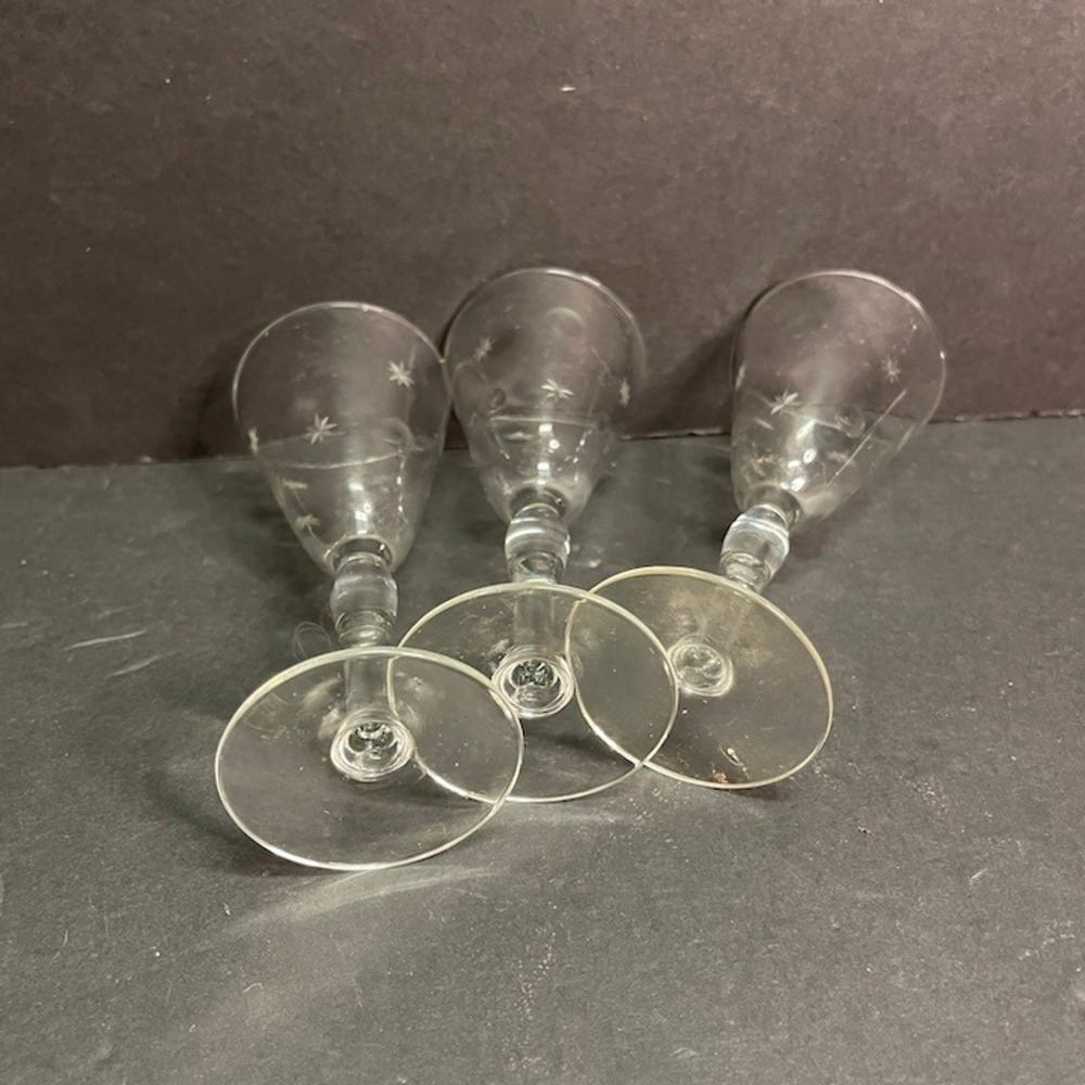 Vintage Wheel Cut Etched Crystal‎ Stemware Starburst Floral Glasses Set of 3 - Picture 3 of 8